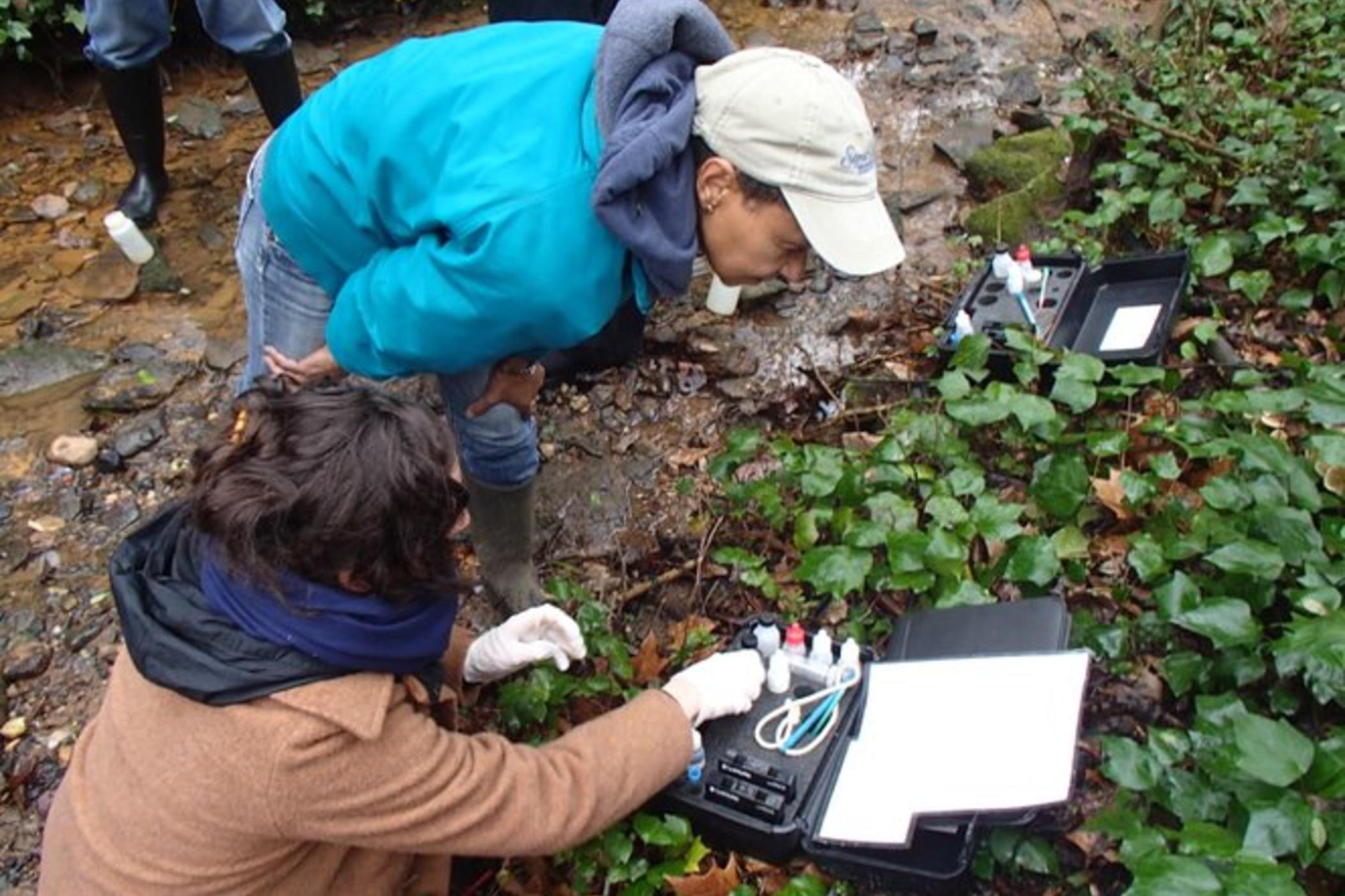 Volunteers conducting chemical monitoring.
