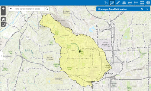 Delineated watershed near Atlanta 