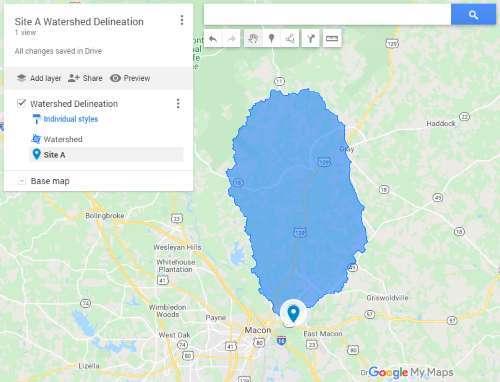 Delineated watershed near Macon 